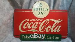 Vintage 2-Sided Drink Coca-Cola 6 Bottles 25 Cents Metal Coke Rack Sign 1938