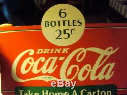 Vintage 2-Sided Drink Coca-Cola 6 Bottles 25 Cents Metal Rack Sign 1937 13 x 10