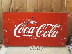 Vintage 32 x 17 Coca Cola Metal Sign Cooler Side Panel B6224