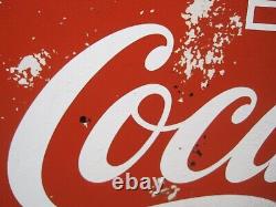 Vintage 32 x 17 Coca Cola Metal Sign Cooler Side Panel B6224