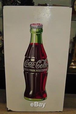 Vintage 33 x 18 White Porcelain Coca Cola Bottle Sign withEmbossed Letters RARE