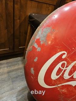 Vintage 36 Coca-Cola Button Sign Painted Steel Soda Advertising Coke Bottle