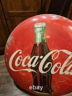 Vintage 36 Coca-Cola Button Sign Painted Steel Soda Advertising Coke Bottle