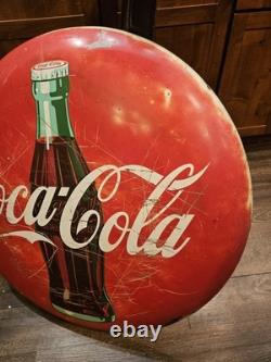 Vintage 36 Coca-Cola Button Sign Painted Steel Soda Advertising Coke Bottle