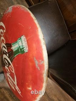 Vintage 36 Coca-Cola Button Sign Painted Steel Soda Advertising Coke Bottle