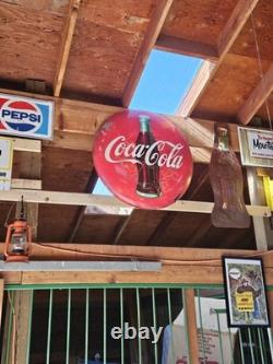 Vintage 36 Coca-Cola Button Sign Painted Steel Soda Advertising Coke Bottle