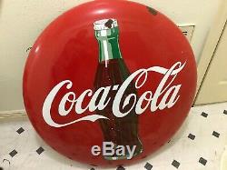 Vintage 36 Coca Cola button sign. Porcelain Sign Original, Vibrant colors