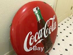 Vintage 36 Coca Cola button sign. Porcelain Sign Original, Vibrant colors