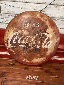 Vintage 36 Coke Button Metal Sign Coca Cola Great Original Patina Gas Station