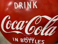 Vintage 48 Metal Coca-Cola Coke Button Sign Original Old