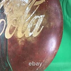 Vintage 50's Coca Cola Bottle Button Sign 23 Porcelain Metal Aged