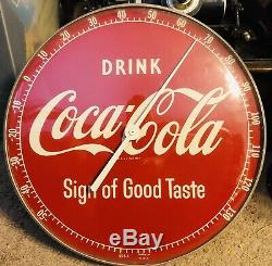 Vintage 50s Drink Coke Sign of Good Taste Coca-Cola Pam Glass Thermometer