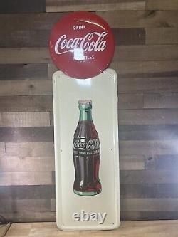 Vintage 54 Coca Cola Tin Button Top Pilaster Advertising Sign