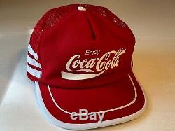 Vintage 70 80's Coca Cola COKE Mesh TRUCKER Hat Baseball Cap USA MADE Soda