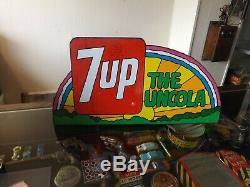 Vintage 7UP The Uncola Rainbow Metal Flange Sign Original MAXX Coke Cola Soda Ga