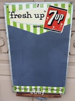 Vintage''7 UP MENU BOARD METAL SIGN 23.5 X 14.5 Wood Framed Chalk Holder