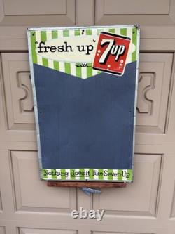 Vintage''7 UP MENU BOARD METAL SIGN 23.5 X 14.5 Wood Framed Chalk Holder