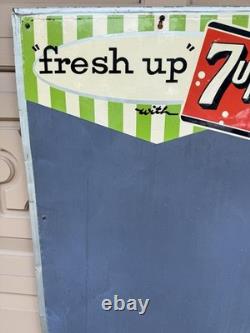 Vintage''7 UP MENU BOARD METAL SIGN 23.5 X 14.5 Wood Framed Chalk Holder