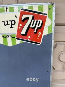 Vintage''7 UP MENU BOARD METAL SIGN 23.5 X 14.5 Wood Framed Chalk Holder