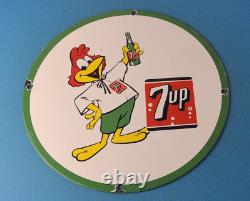 Vintage 7 Up Porcelain Soda Beverage Coca Cola Rooster Gas Service Station Sign