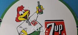 Vintage 7 Up Porcelain Soda Beverage Coca Cola Rooster Gas Service Station Sign