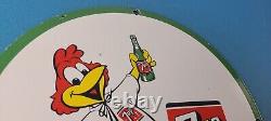 Vintage 7 Up Porcelain Soda Beverage Coca Cola Rooster Gas Service Station Sign