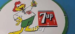 Vintage 7 Up Porcelain Soda Beverage Coca Cola Rooster Gas Service Station Sign