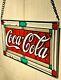 Vintage 90's Coca Cola Hanging Stained Glass Sign 24in X 16in