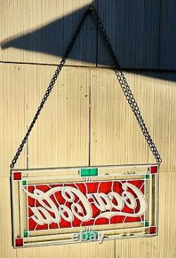 Vintage 90's Coca Cola Hanging Stained Glass Sign 24in X 16in