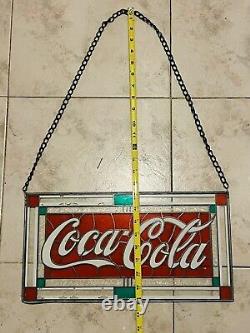 Vintage 90's Coca Cola Hanging Stained Glass Sign 24in X 16in