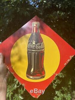 Vintage AM-4-46 Post War Coca Cola Masonite sign original gas oil advertising