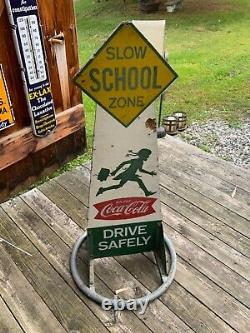 Vintage Antique 1950's Coca Cola Wooden School Zone Sign RARE