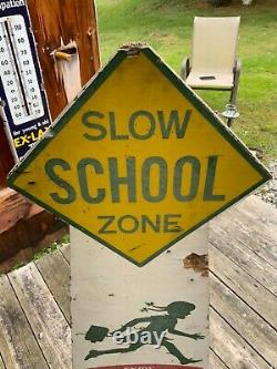 Vintage Antique 1950's Coca Cola Wooden School Zone Sign RARE