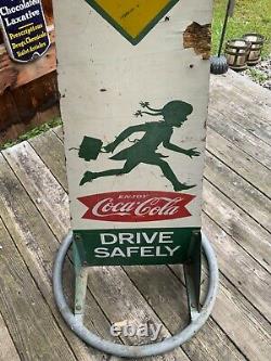 Vintage Antique 1950's Coca Cola Wooden School Zone Sign RARE