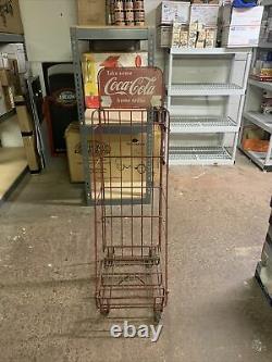 Vintage Antique Coca Cola Advertising Store Display Rack SIGN on wheels