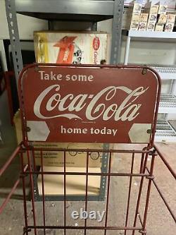 Vintage Antique Coca Cola Advertising Store Display Rack SIGN on wheels