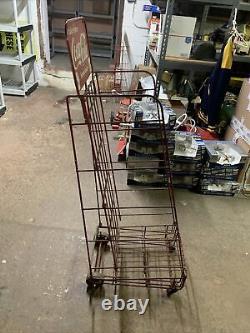 Vintage Antique Coca Cola Advertising Store Display Rack SIGN on wheels