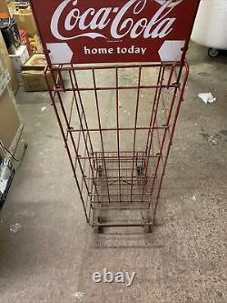 Vintage Antique Coca Cola Advertising Store Display Rack SIGN on wheels