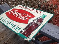 Vintage Antique Coke Coca Cola King Size Bottle Tin Non Metal Porcelain Sign WOW