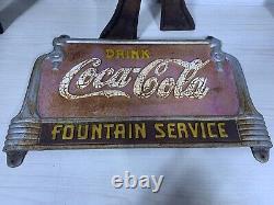Vintage/Antique Drink Coca Cola Fountain Service Cast Iron Bench Ends with Sign
