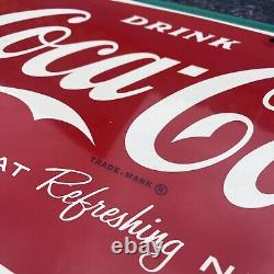 Vintage Authentic Ice Cold Coca Cola Fishtail Bottle Metal Advertising Sign