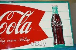 Vintage COCA COLA FISHTAIL & BOTTLE Old Original Tin Sign
