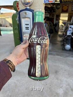 Vintage COCA COLA Old TIN Metal Coke BOTTLE Sign THERMOMETER