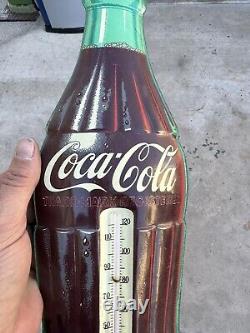 Vintage COCA COLA Old TIN Metal Coke BOTTLE Sign THERMOMETER