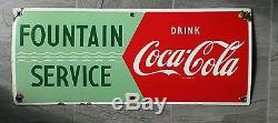 Vintage COCA COLA PORCELAIN ARROW FOUNTAIN SERVE SIGN. ADVERTISING