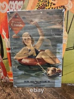 Vintage C. 1920 Orange Crush Sign Coca Cola 7up Pepsi Dr Pepper Beach Sand Dog