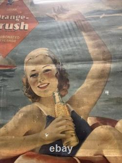 Vintage C. 1920 Orange Crush Sign Coca Cola 7up Pepsi Dr Pepper Beach Sand Dog