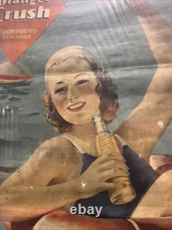 Vintage C. 1920 Orange Crush Sign Coca Cola 7up Pepsi Dr Pepper Beach Sand Dog