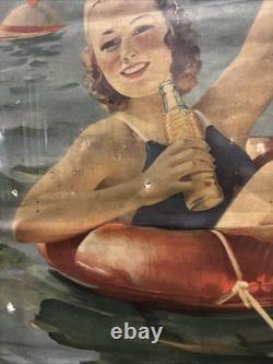 Vintage C. 1920 Orange Crush Sign Coca Cola 7up Pepsi Dr Pepper Beach Sand Dog