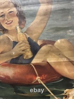 Vintage C. 1920 Orange Crush Sign Coca Cola 7up Pepsi Dr Pepper Beach Sand Dog